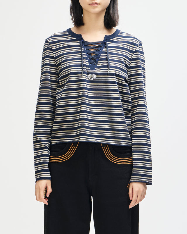 STOPPA LACE UP TOP - NAVY STRIPE