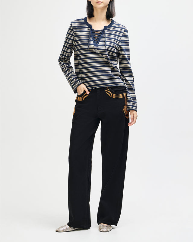 STOPPA LACE UP TOP - NAVY STRIPE