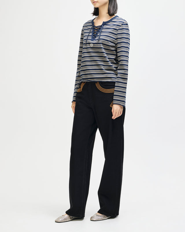 STOPPA LACE UP TOP - NAVY STRIPE